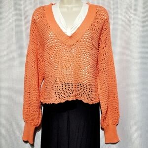 Daily Thread Orange Crocheted Cropped Sweater (M)